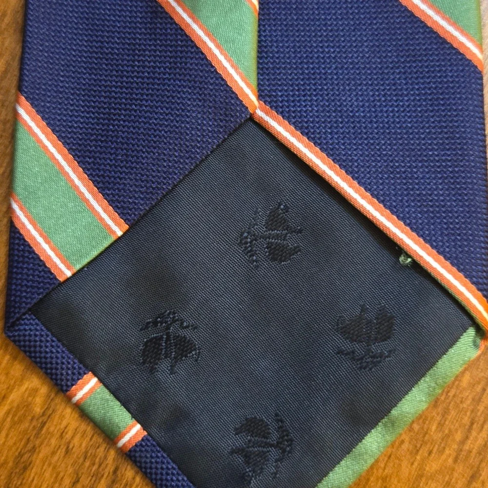 Brooks Brothers Makers Mens Navy Green Orange Striped Silk Repp Tie Made in USA